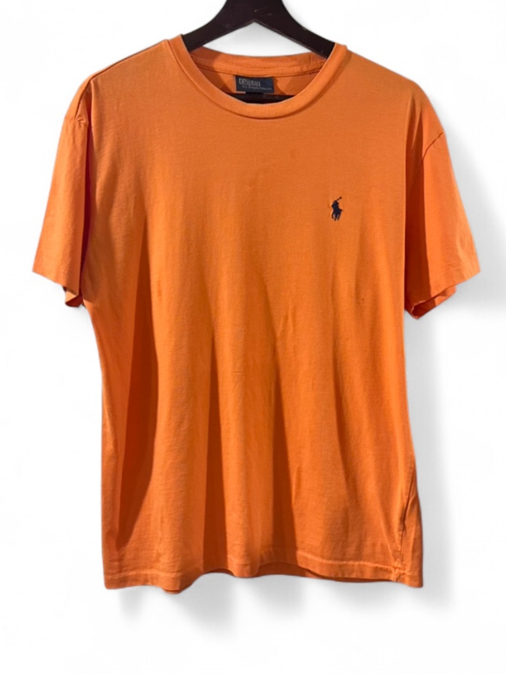 Vintage Polo Ralph Lauren Men’s Orange w/ Navy Logo Crewneck T-shirt Size Small